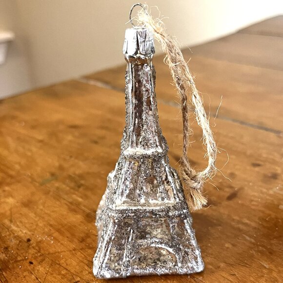 Handblown Eiffel Tower Glass Sparkle Christmas Ornament 4" - Picture 1 of 2